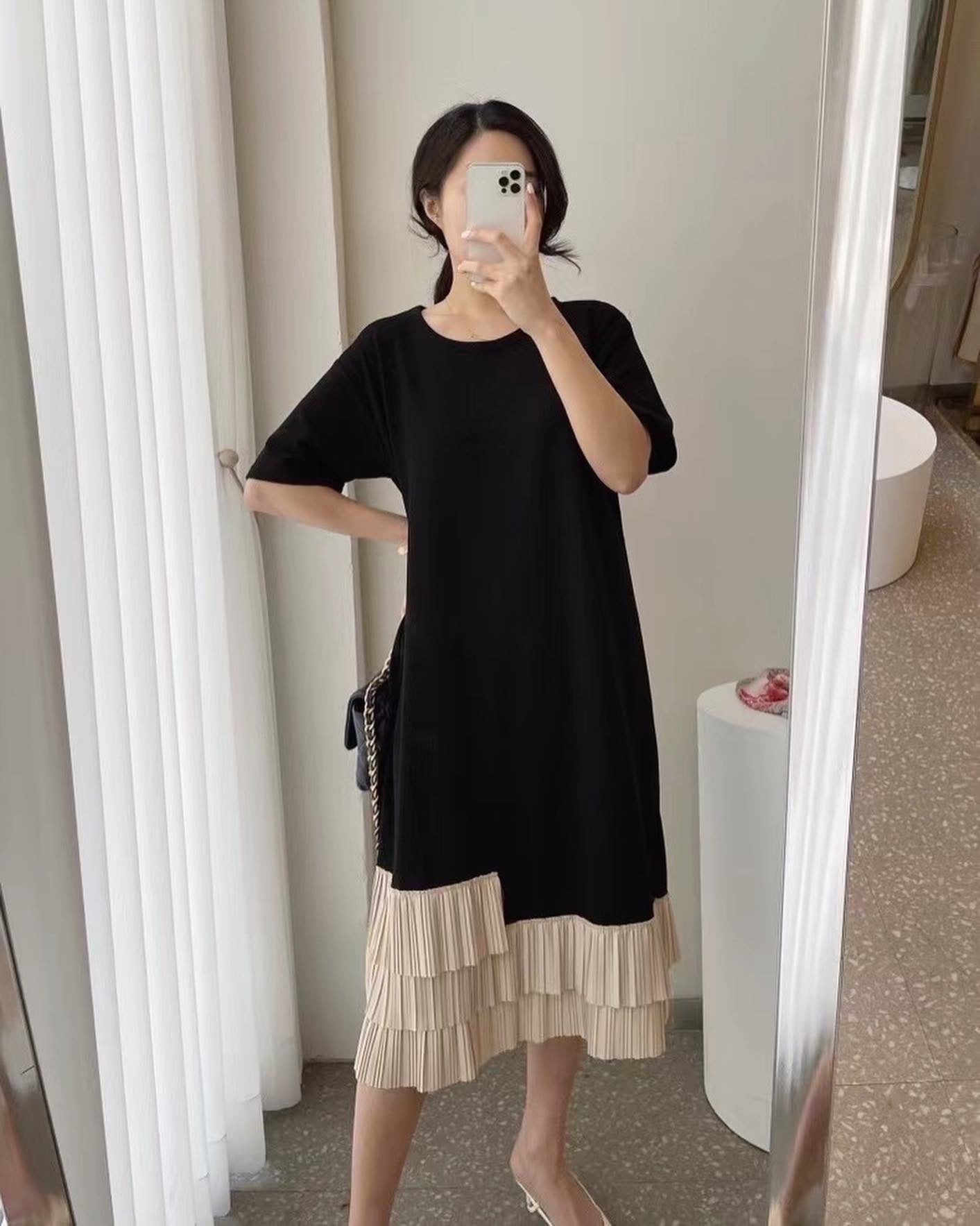 Vintage Patchwork Pleated Dress