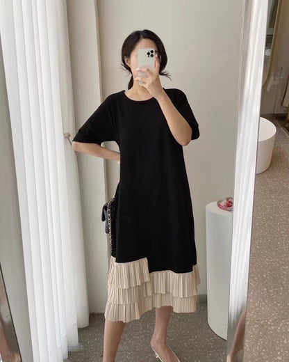 Vintage Patchwork Pleated Dress