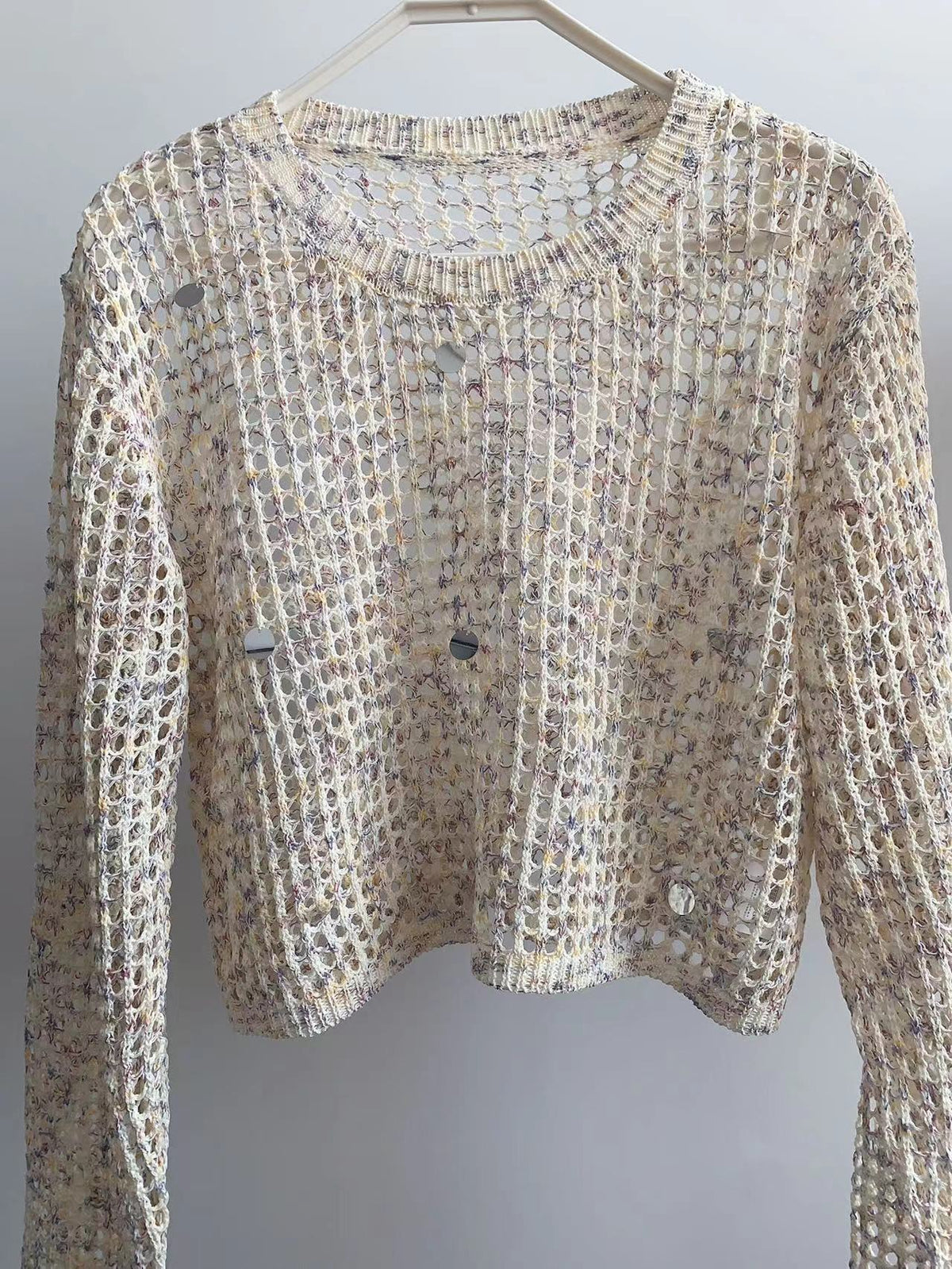 French Sequin Cutout Knit Top