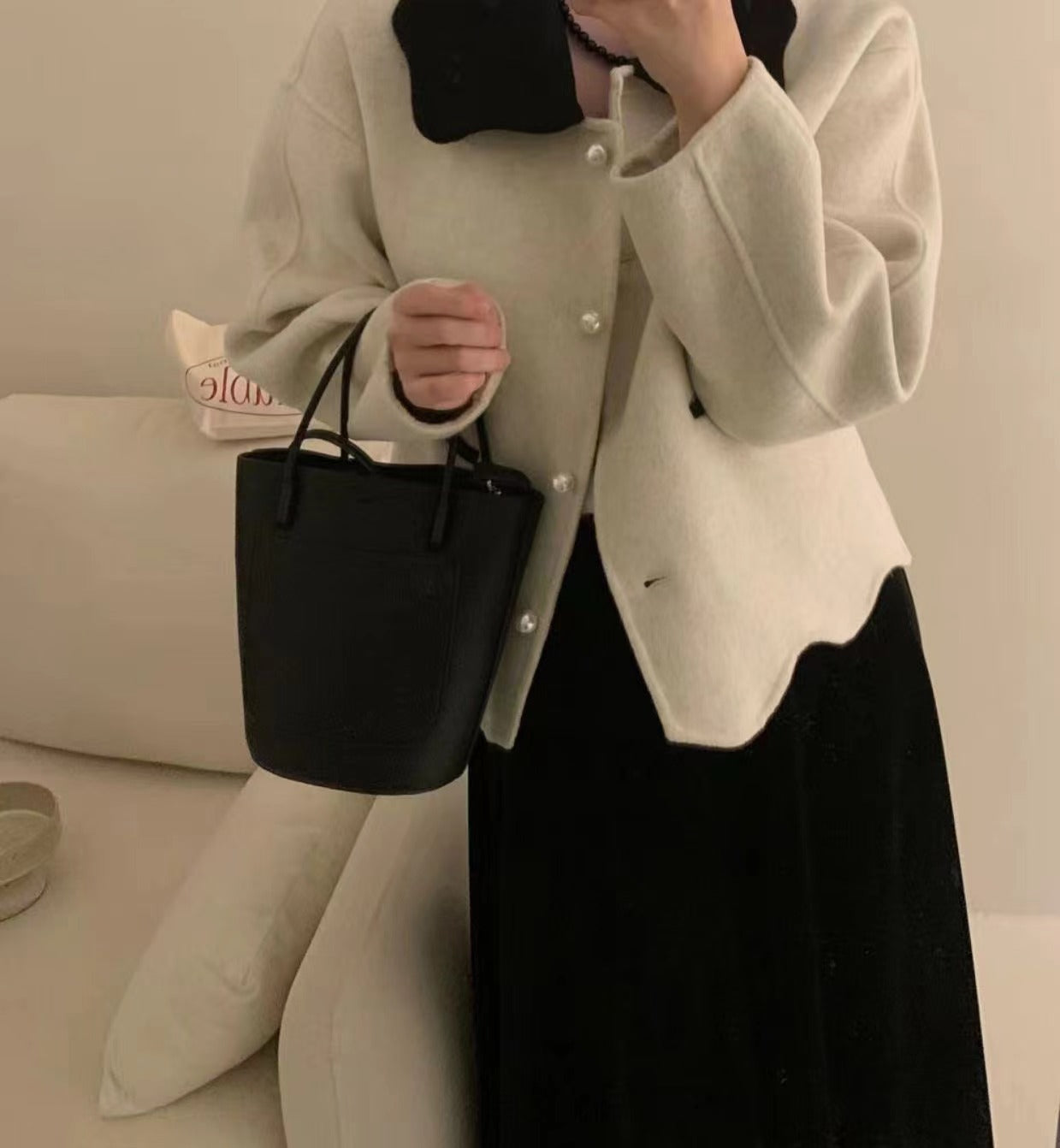 花花翻領羊絨外套