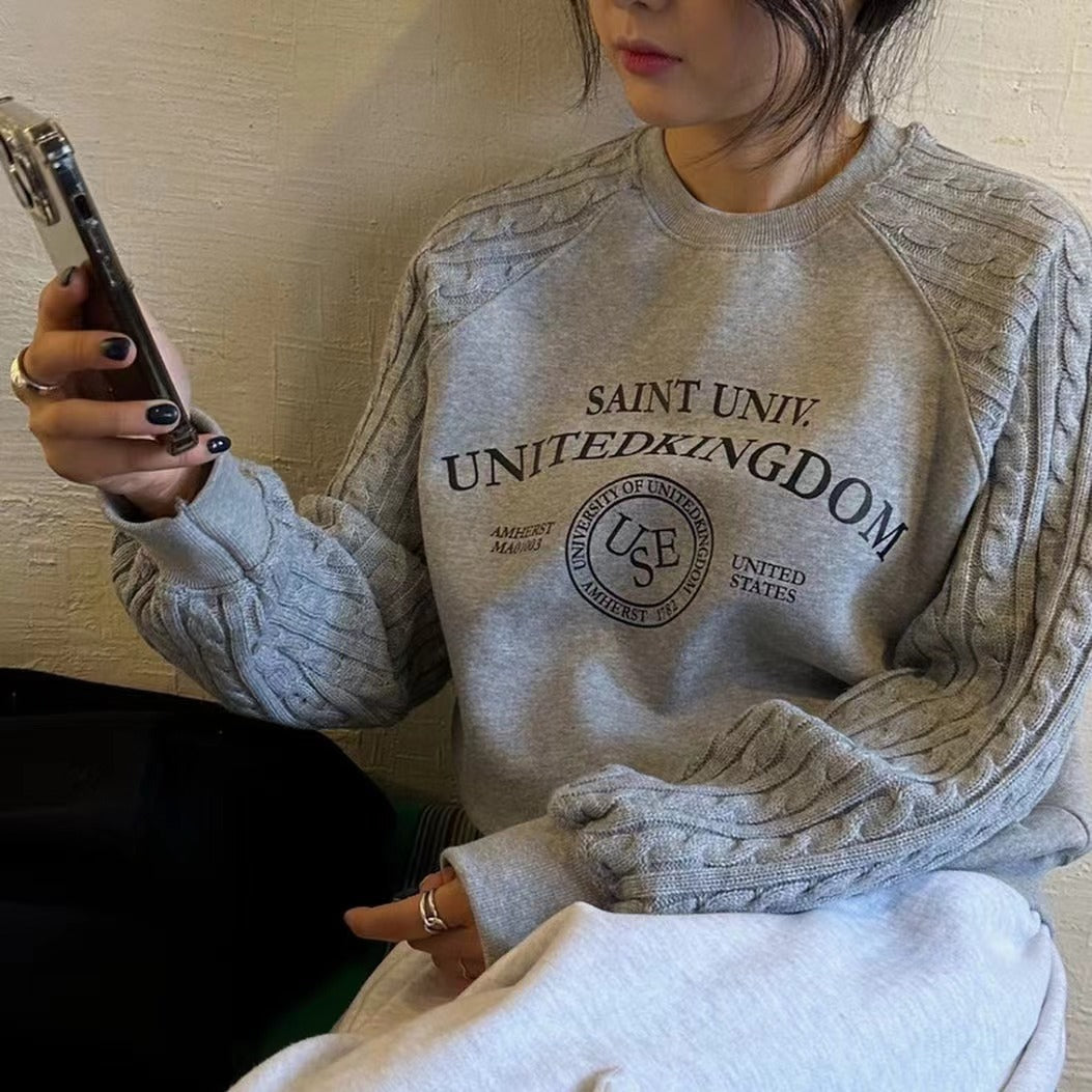 ニットケーブルスリーブスウェットシャツ