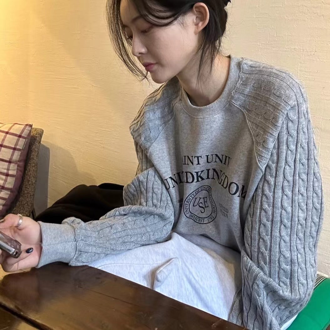 ニットケーブルスリーブスウェットシャツ