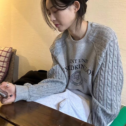 ニットケーブルスリーブスウェットシャツ