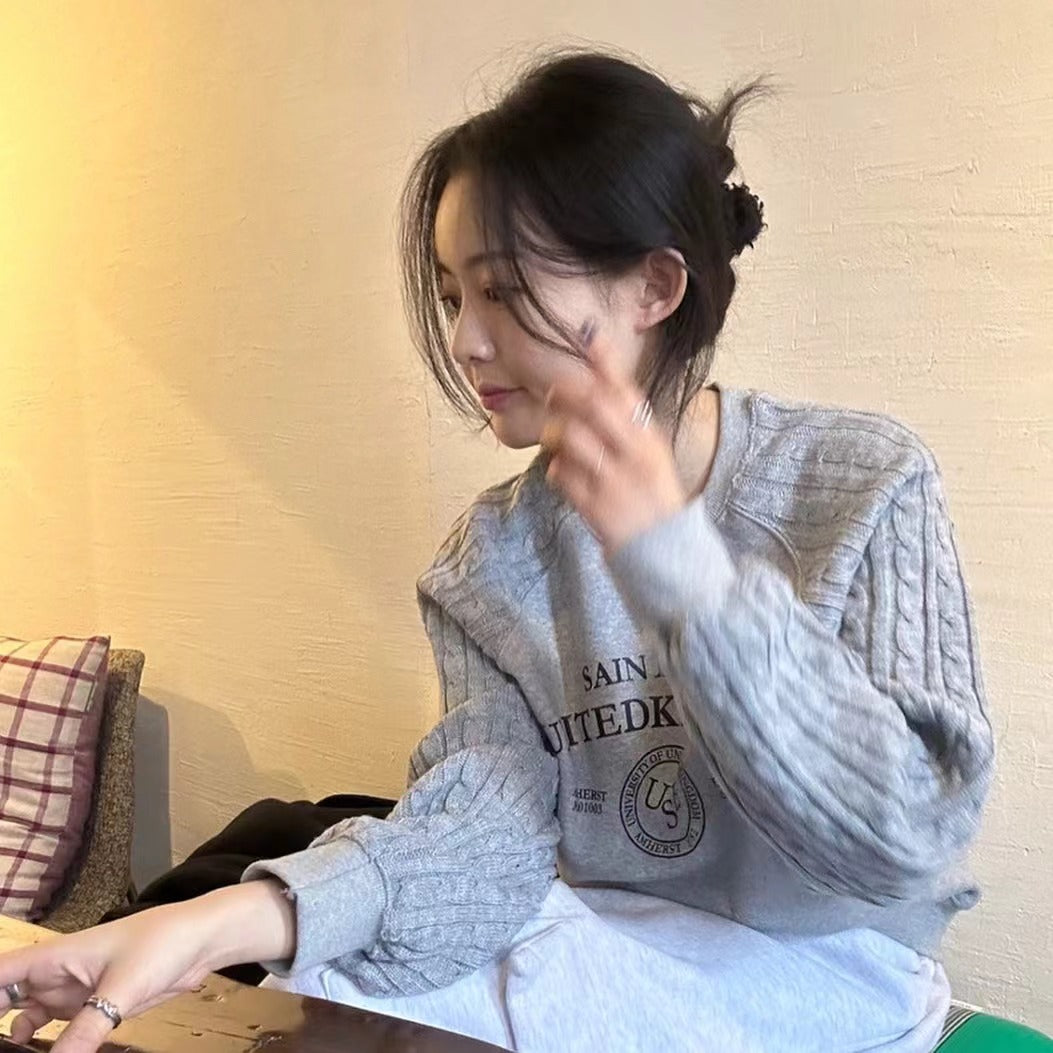 ニットケーブルスリーブスウェットシャツ