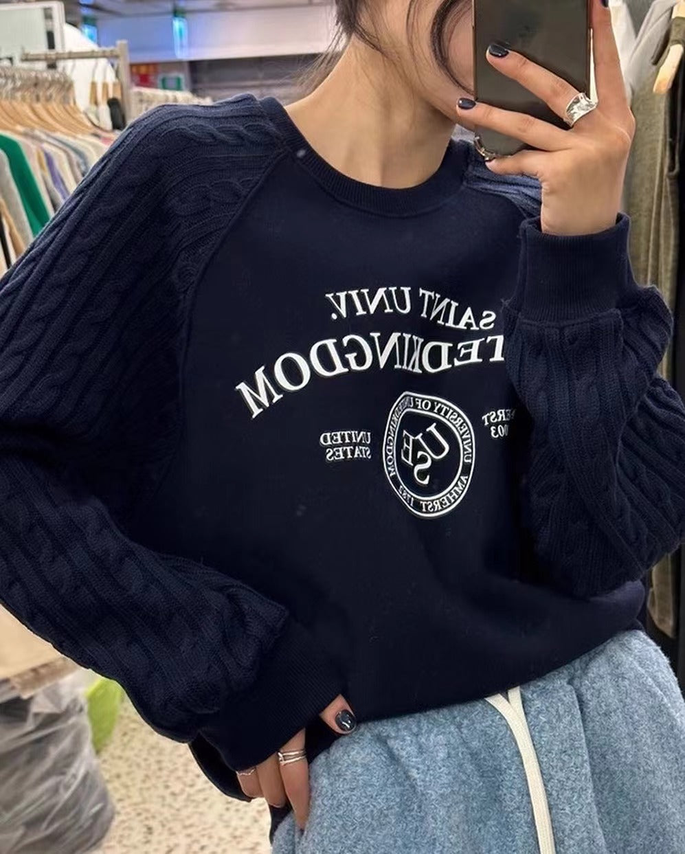 ニットケーブルスリーブスウェットシャツ