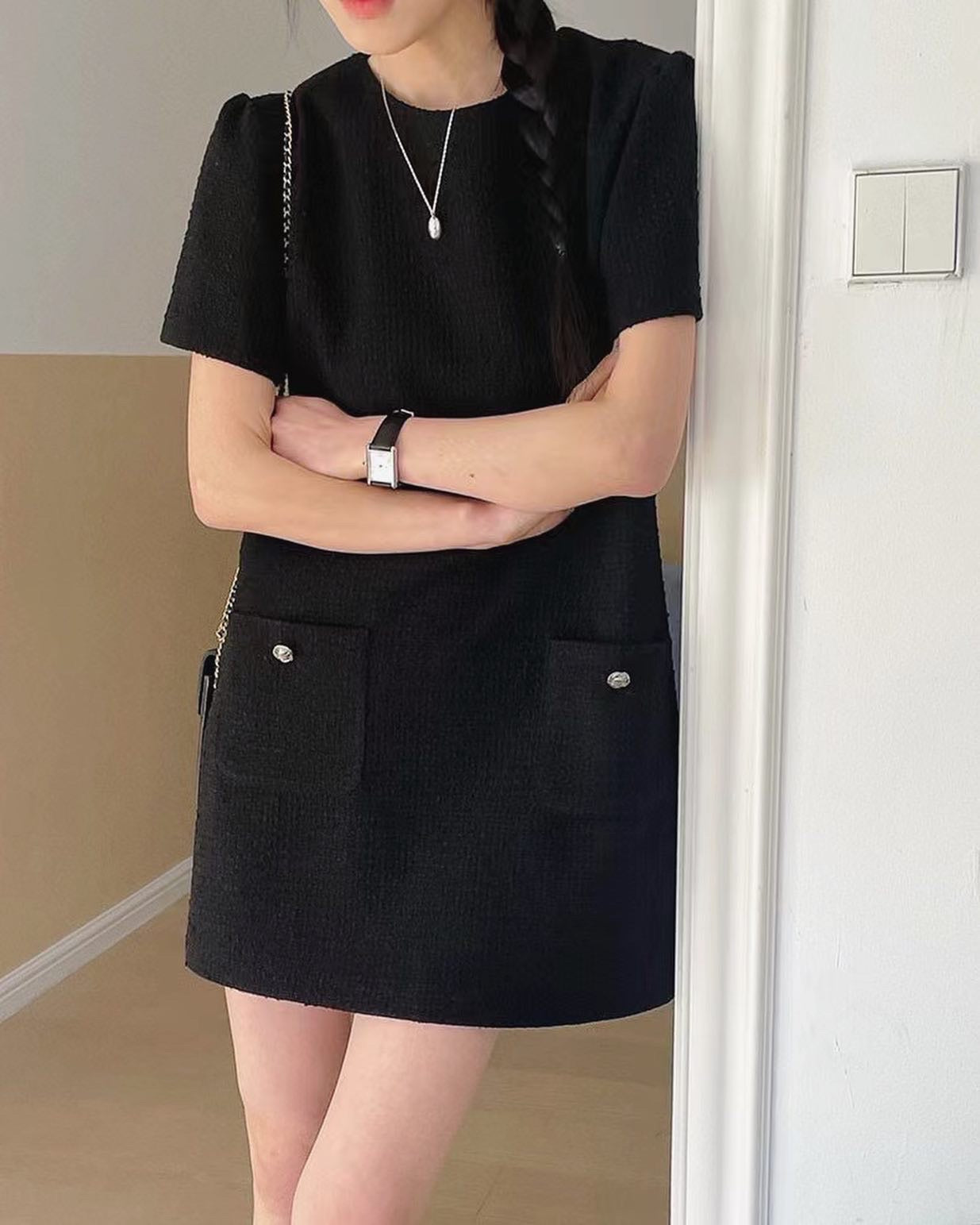 圓領tweed連身裙