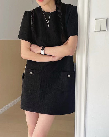 圓領tweed連身裙