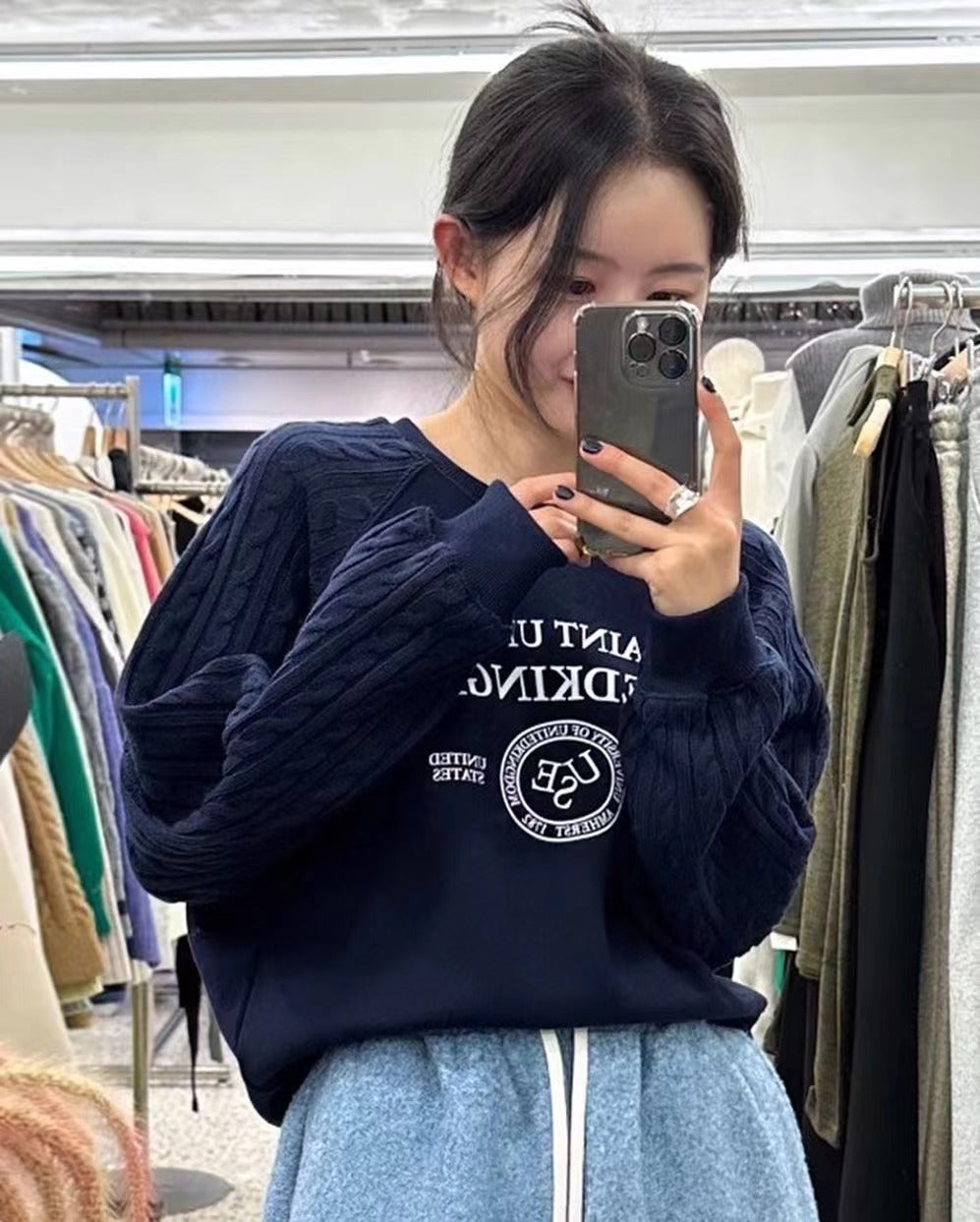 ニットケーブルスリーブスウェットシャツ