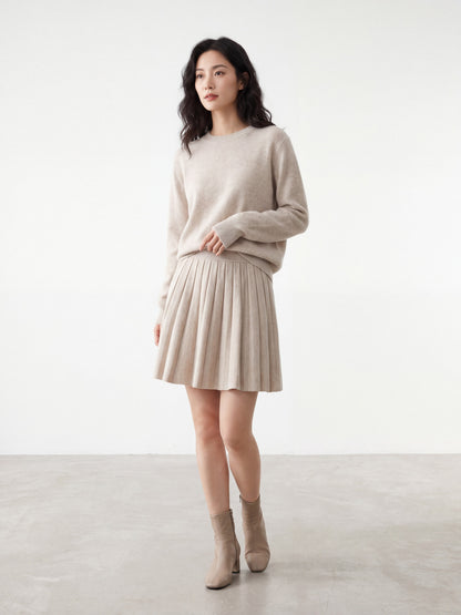 Multiple colors of Korean simple soft knit pleated skirts on a rack