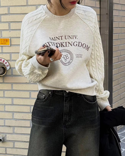 ニットケーブルスリーブスウェットシャツ