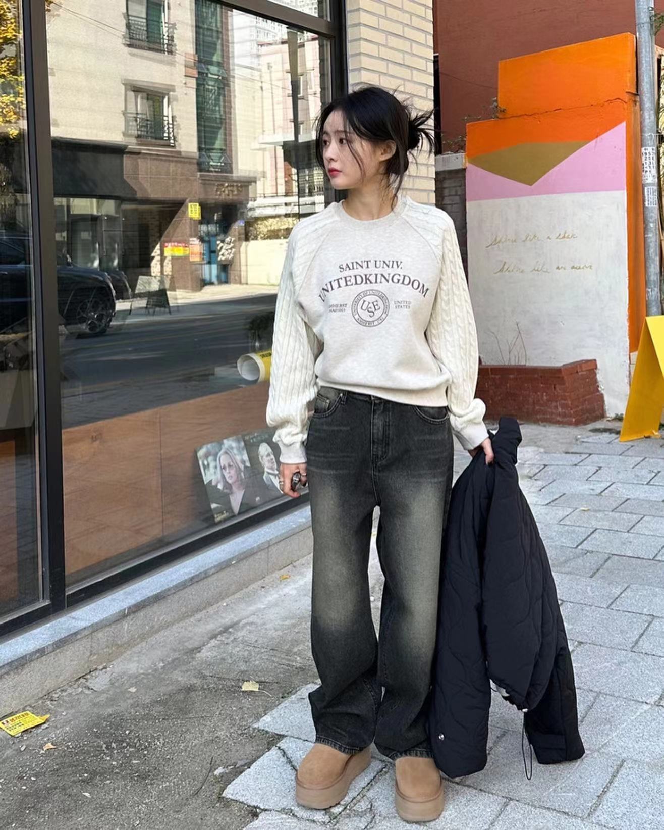 ニットケーブルスリーブスウェットシャツ