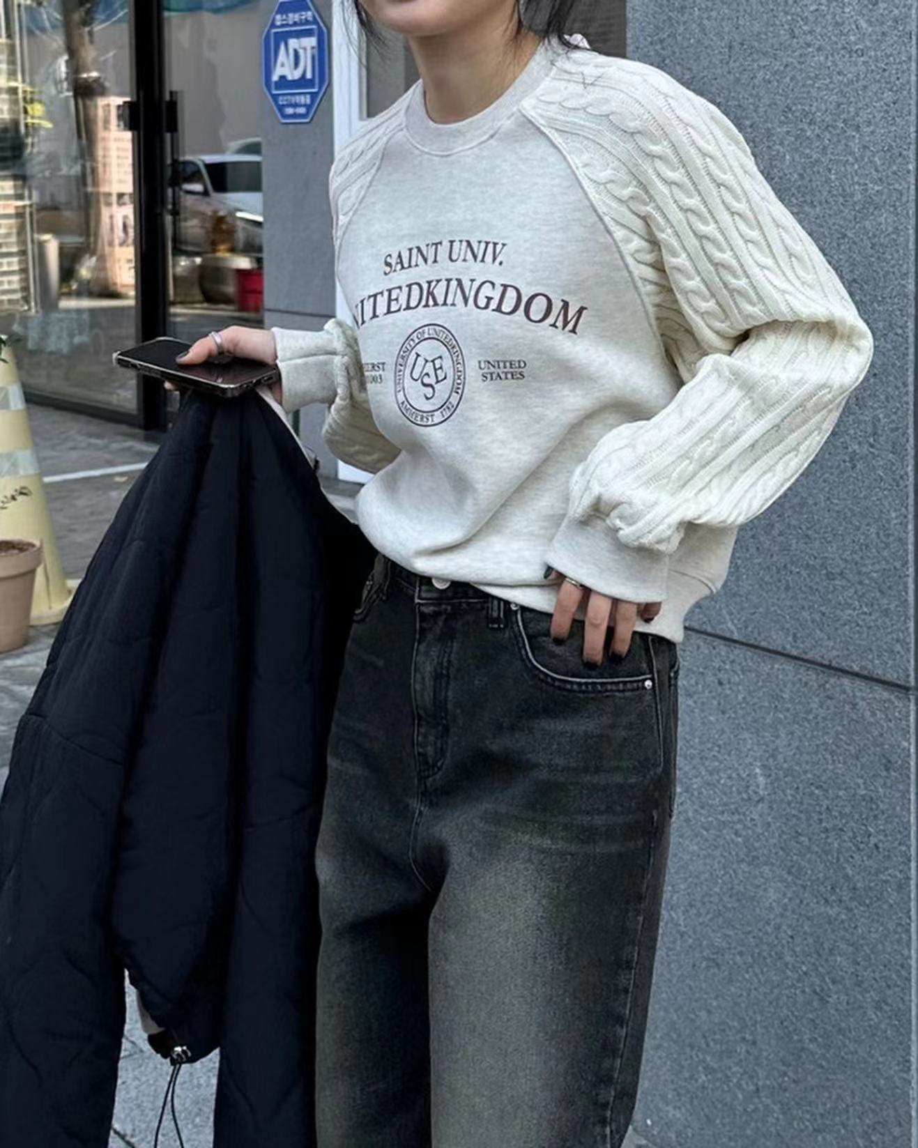 ニットケーブルスリーブスウェットシャツ