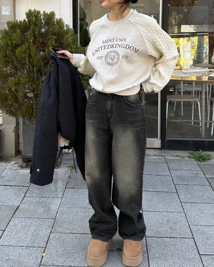 ニットケーブルスリーブスウェットシャツ