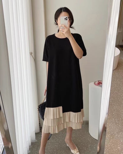 Vintage Patchwork Pleated Dress