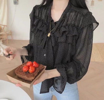 Polka Dot Long Sleeve Chiffon Top