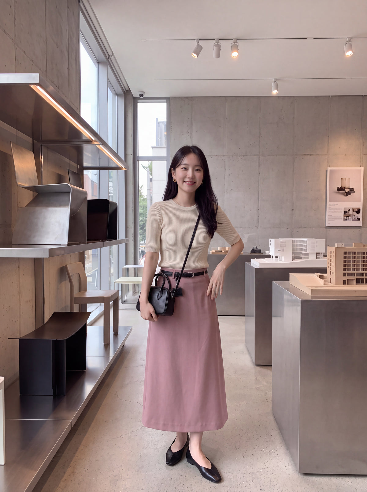 High-End Belted Long Midi Skirt