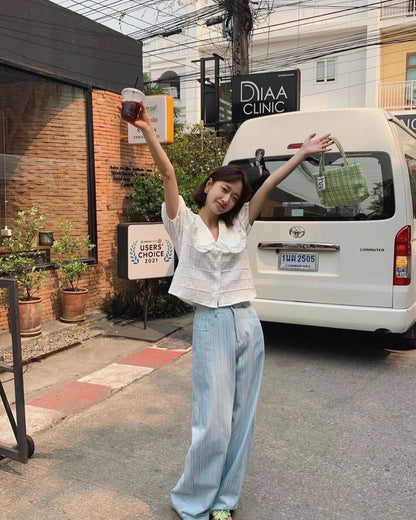 Ruffled Collar Short Sleeve Blouse