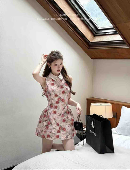 Sweet Vintage Floral Peter Pan Collar Sleeveless Dress