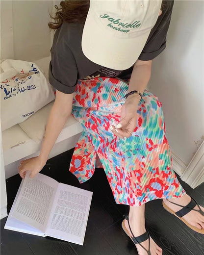 Colorful Straight-Cut Midi Skirt