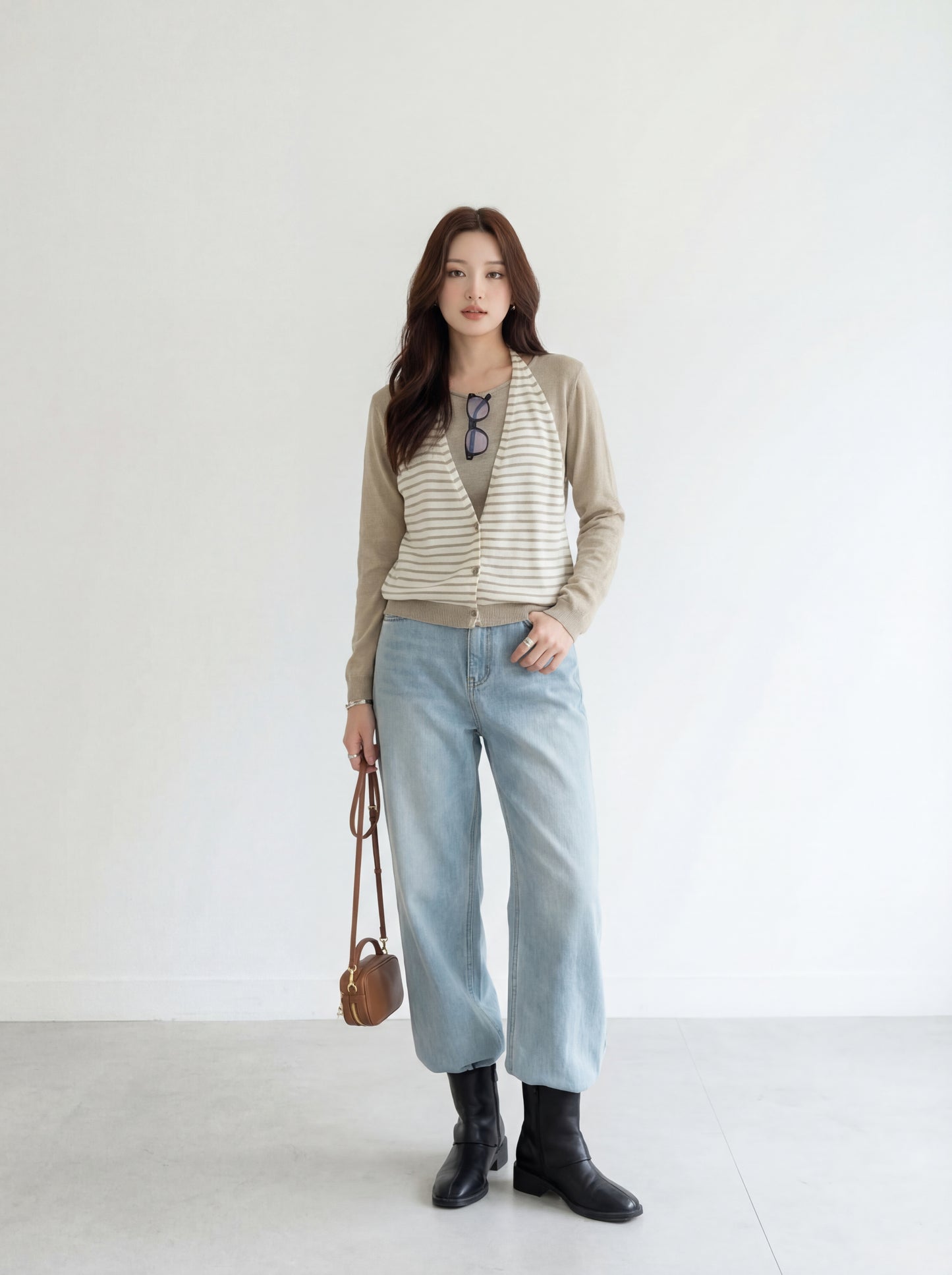 Striped Knit Sweater with Spliced Mock Two-Piece Halter Neck