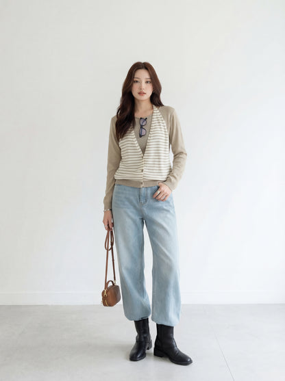 Striped Knit Sweater with Spliced Mock Two-Piece Halter Neck