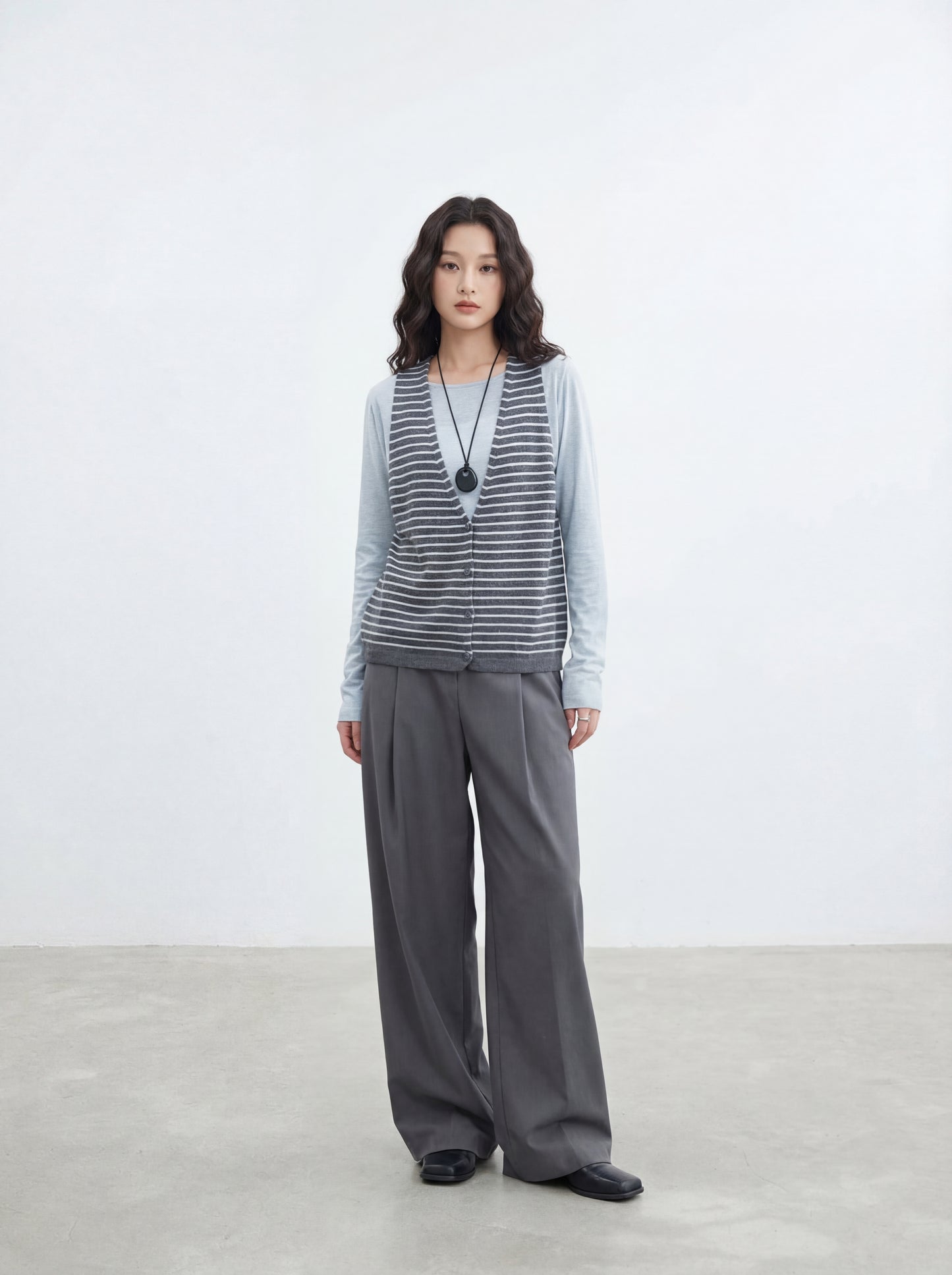 Striped Knit Sweater with Spliced Mock Two-Piece Halter Neck