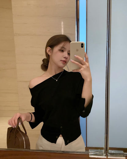 簡約斜肩針織top