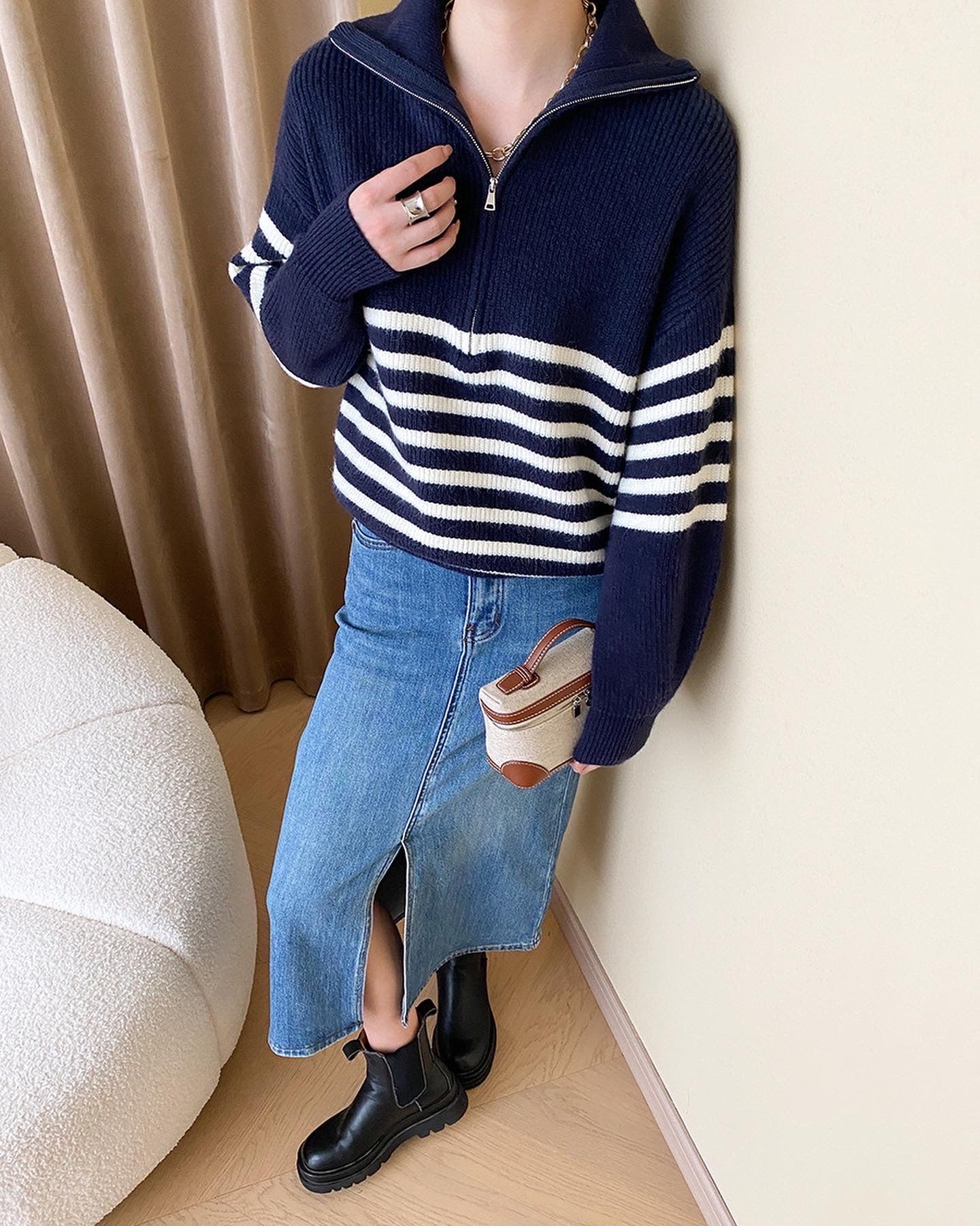 ストライプゆったりニットトップス