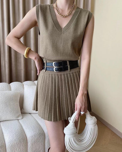 Vest and Pleated Skirt Set