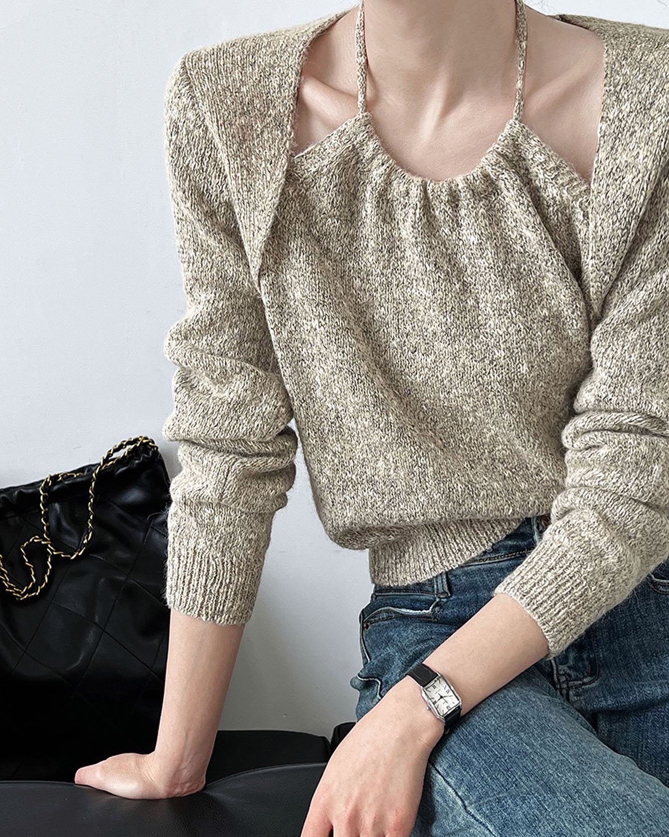 ハイネックフェイクレイヤードニットトップ