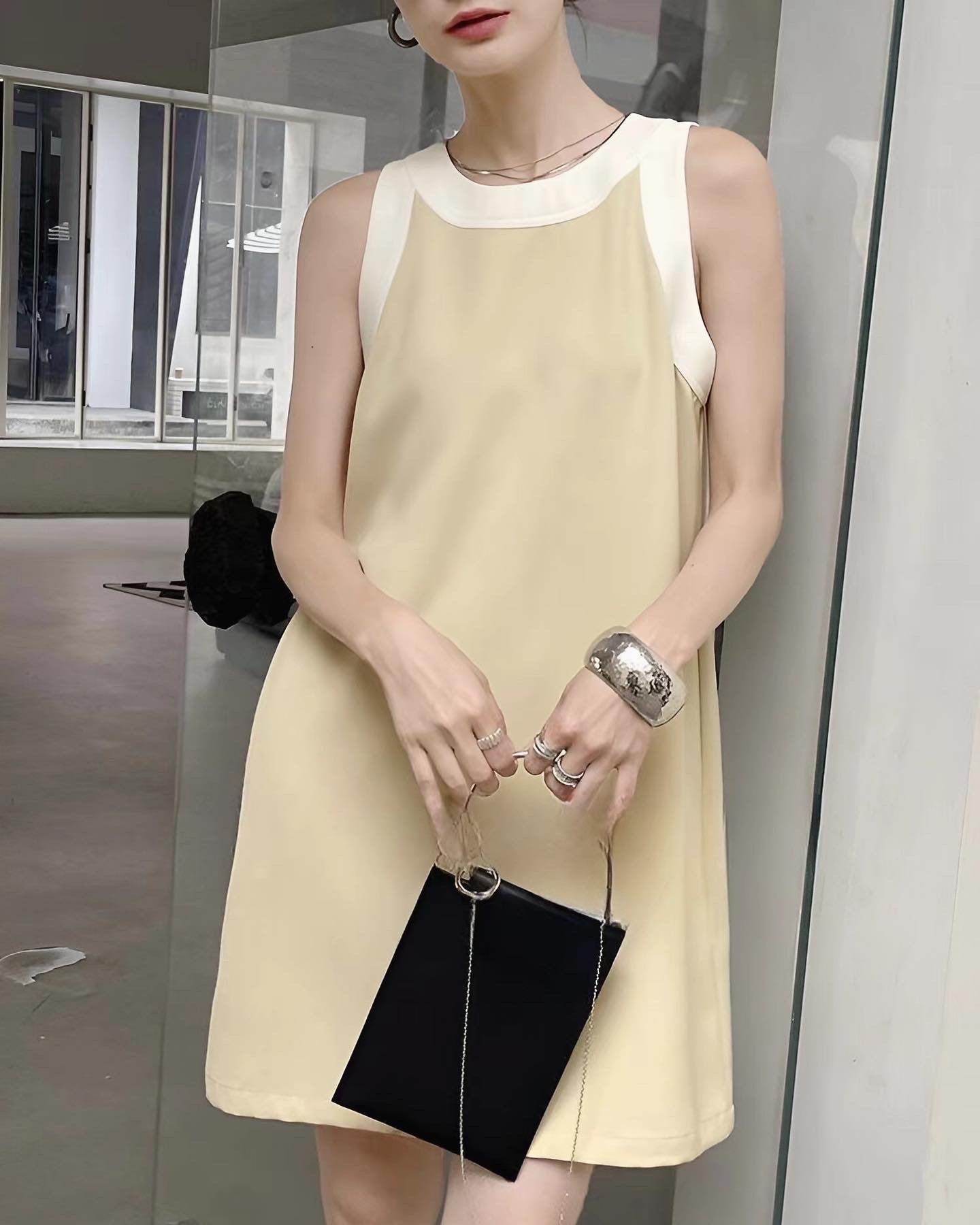 配色ネックレスベストワンピース
