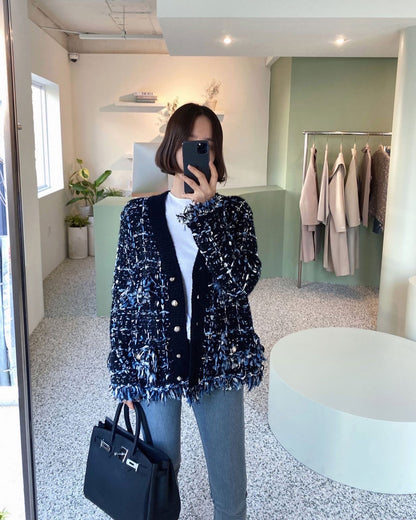 Vintage V-neck Multicolor Knit Cardigan