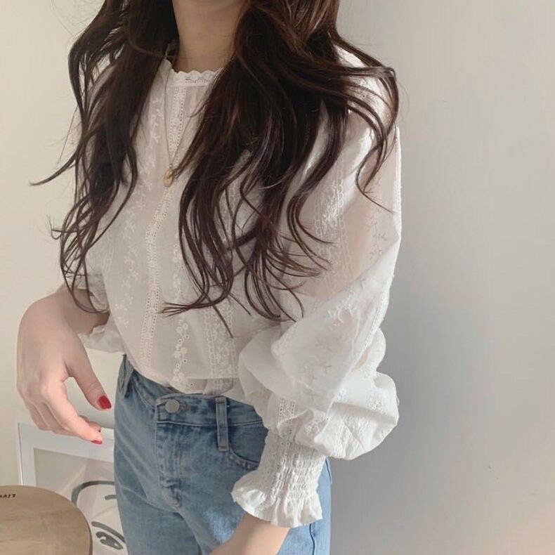 White Long-Sleeve Lace Top