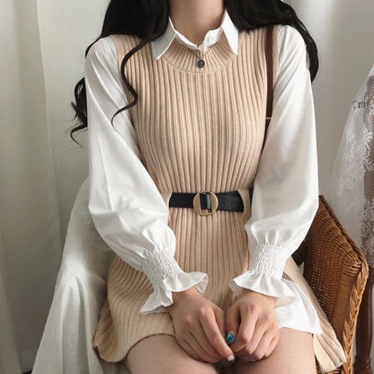 T-shirt dress + knitted vest set