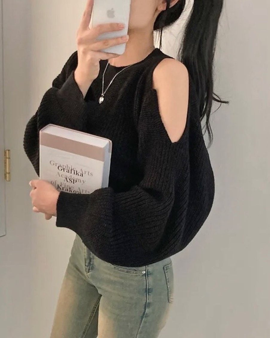 圓領露肩針織top