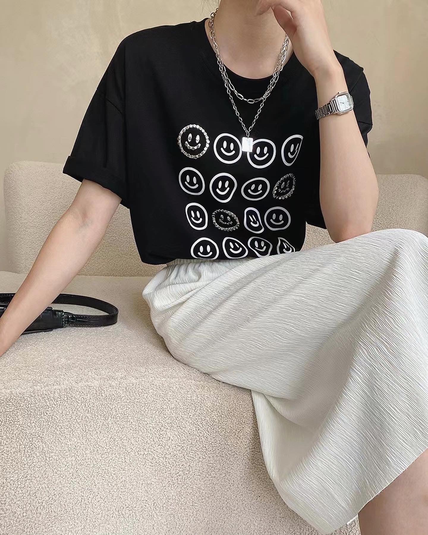 Beaded Smiley Face T-Shirt