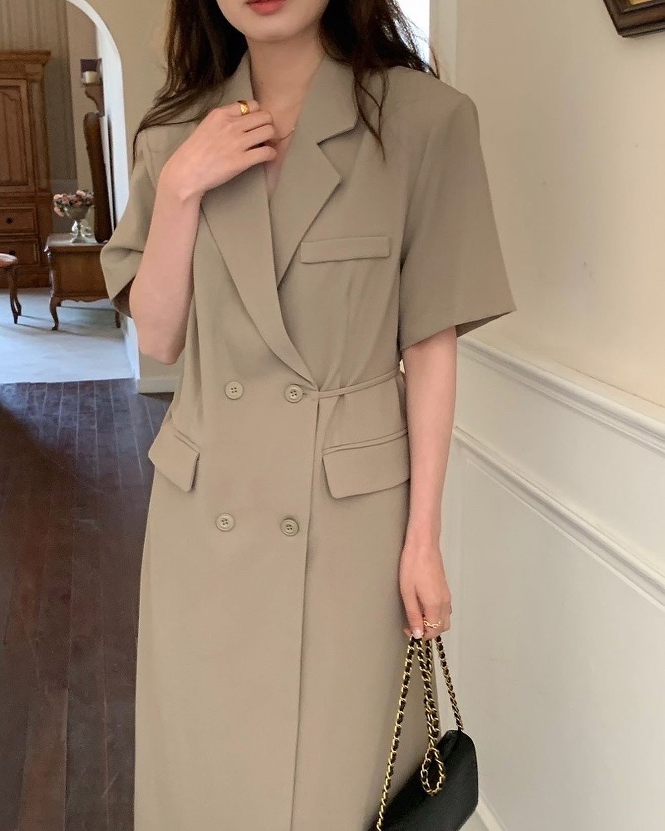 法式翻領西裝連身裙