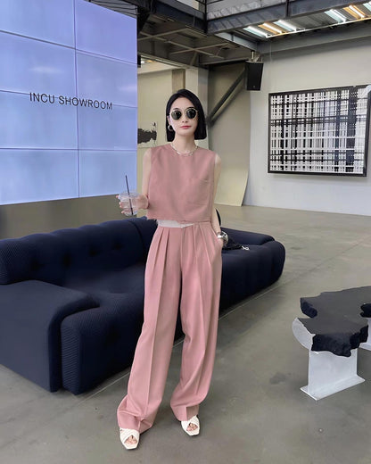 Solid Color Tank Top Casual Set