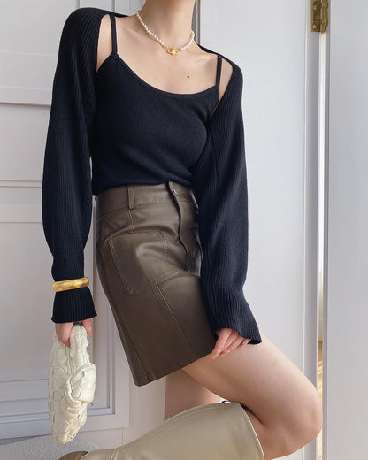 Two-piece set: spaghetti strap top with shawl