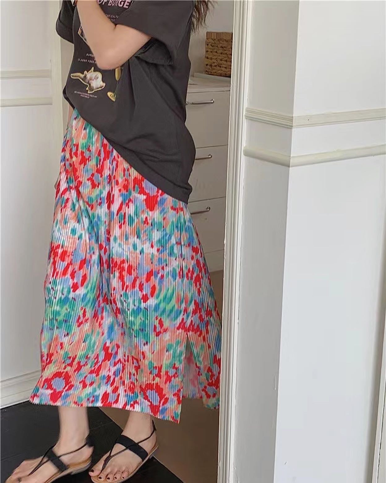 Colorful Straight-Cut Midi Skirt
