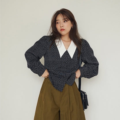 Polka Dot Large Collar Vintage Blouse