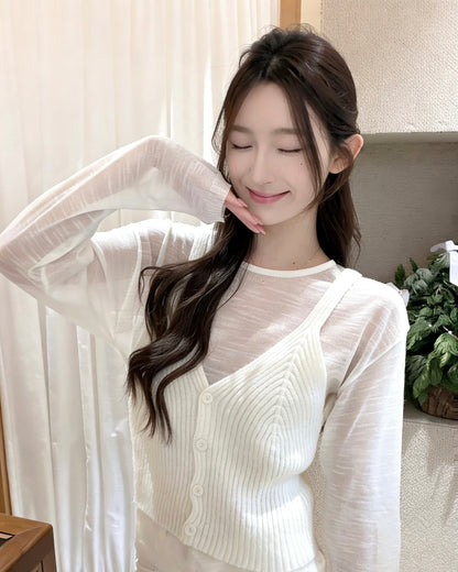 疊穿小衫+吊帶針織馬甲套裝