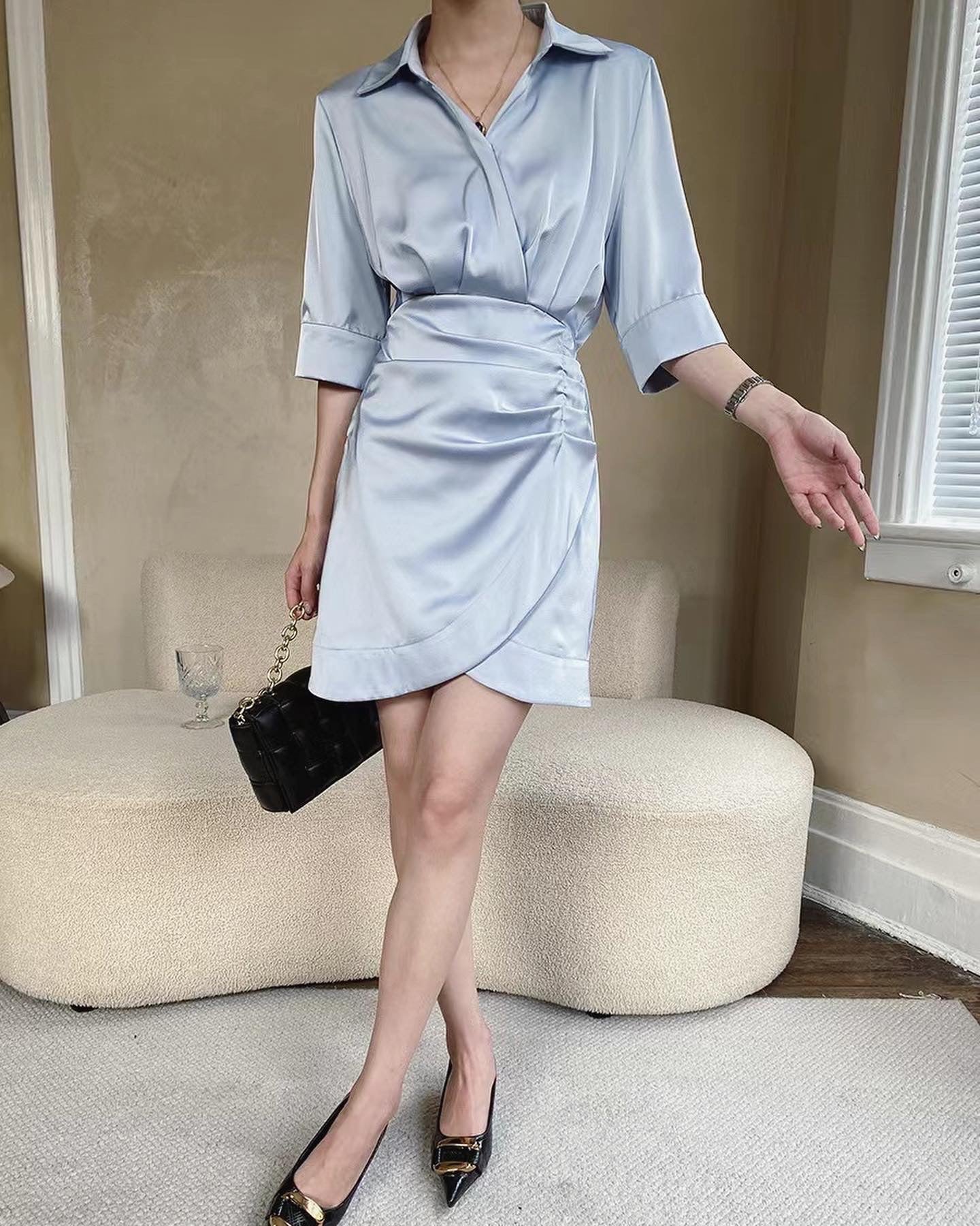 緞面修身連身裙