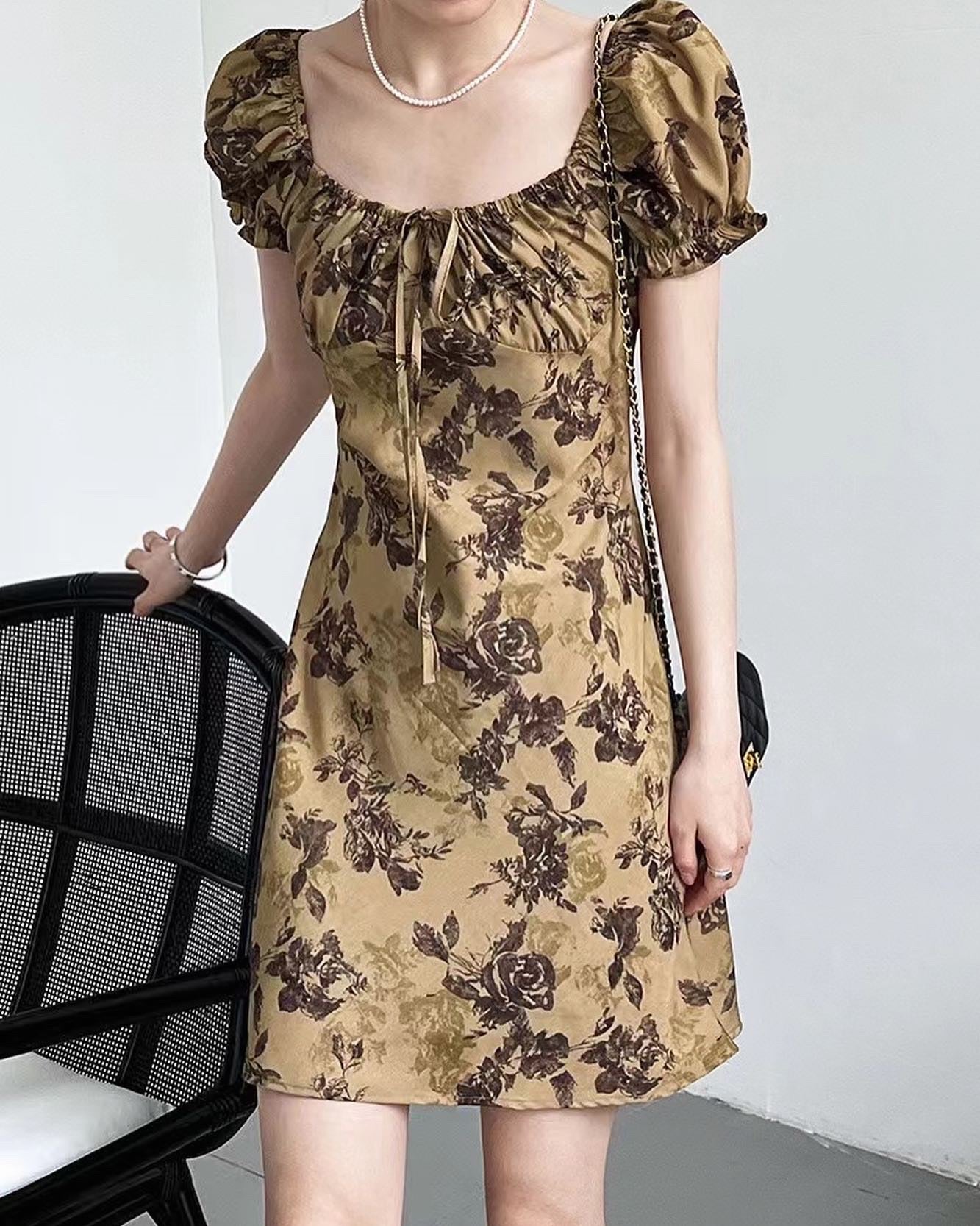 Square Neck Floral Mini Dress