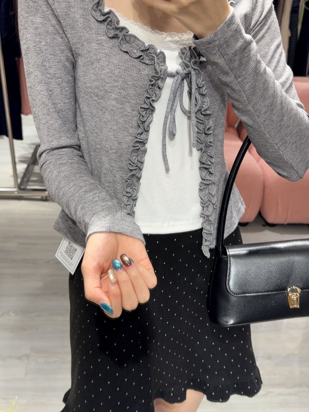 Sweet Ruffle Tie Faux Two-Piece Blouse