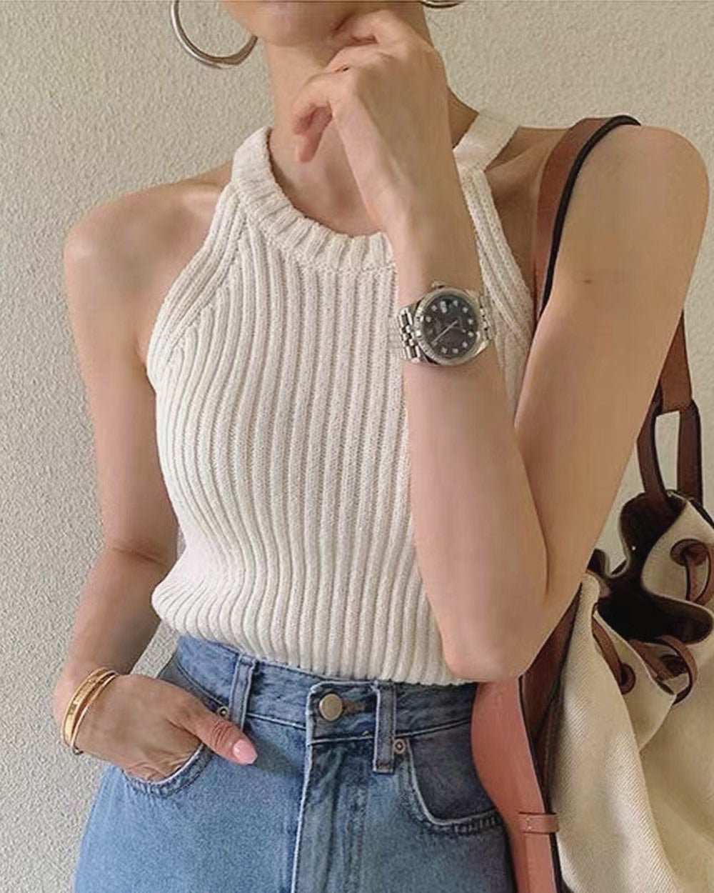 Halter Neck Knitted Vest