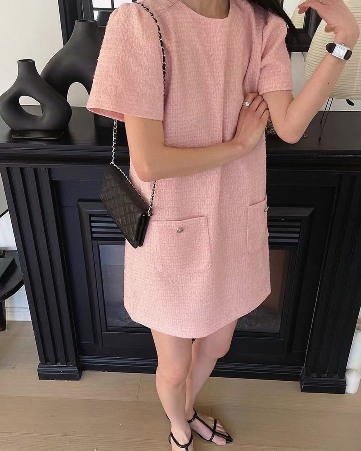 圓領tweed連身裙