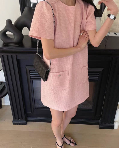 圓領tweed連身裙