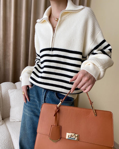 ストライプゆったりニットトップス