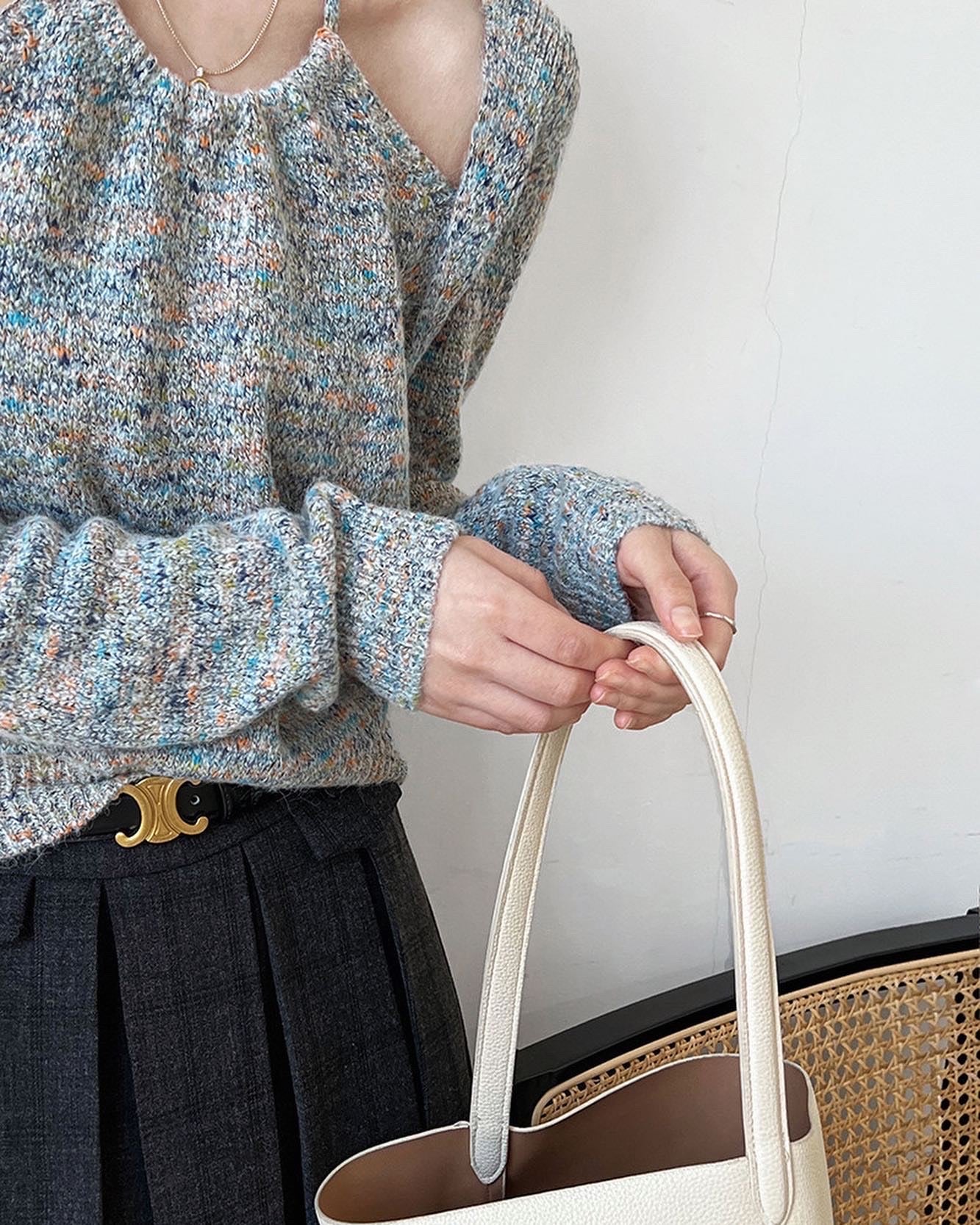 ハイネックフェイクレイヤードニットトップ